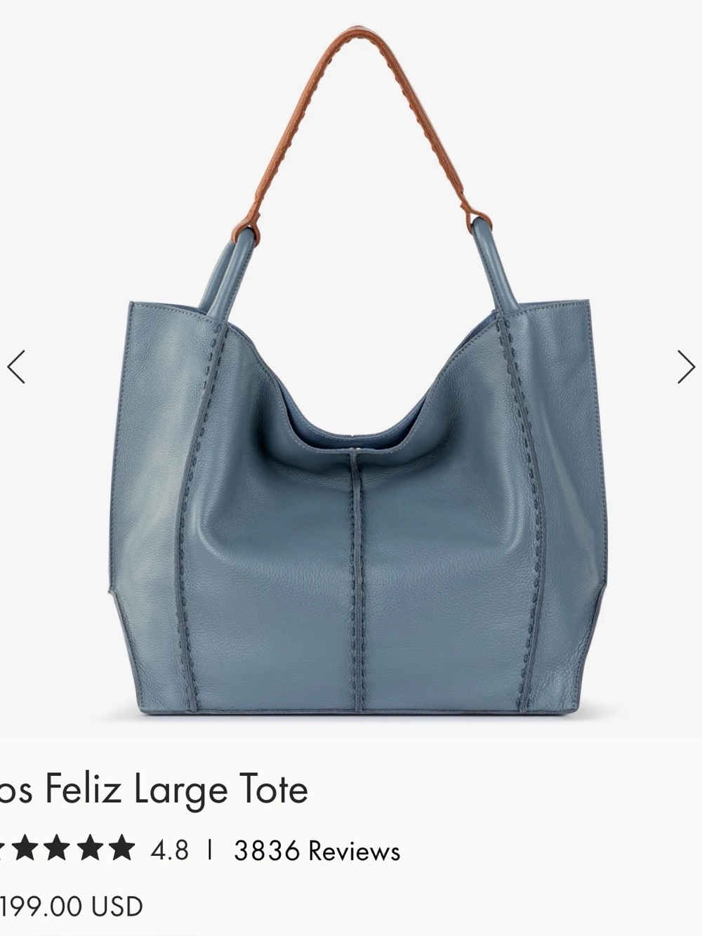 HOBO Feliz Large Tote in Blue with Tan Handle